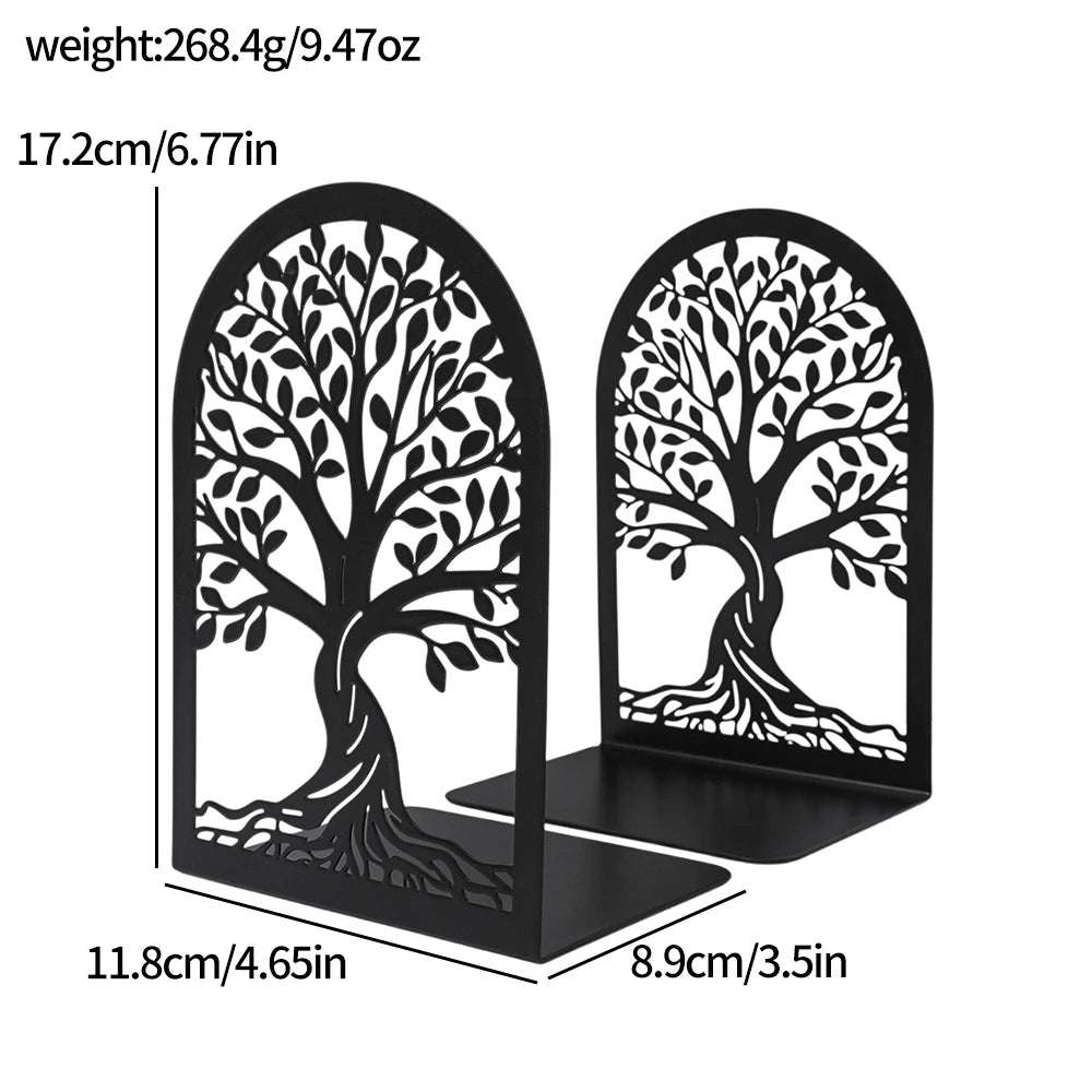 Tree of Life Metal Bookends | Decorative Book Holders for Heavy Books