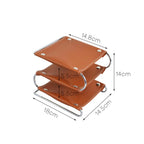 Three-Layer Desk Shelf Organizer in Brown | PU Leather & Metal Rack | File Sorting, Display & Multi-Use Storage
