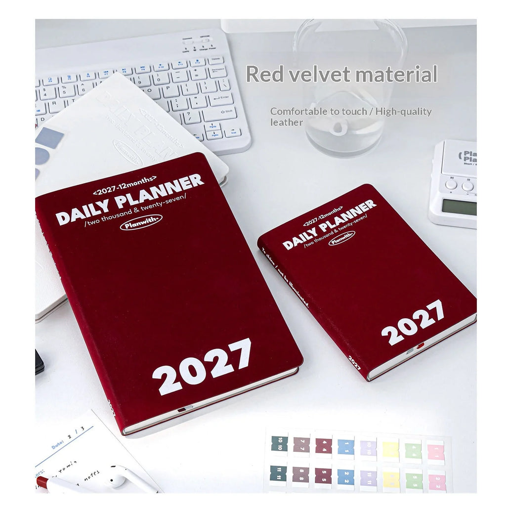 Planwith 2027 Daily Planner – 12-Month Weekly Agenda | Soft PU Cover, 180° Flat Open, 100gsm Paper | 12 Pastel Colors | Gift Box