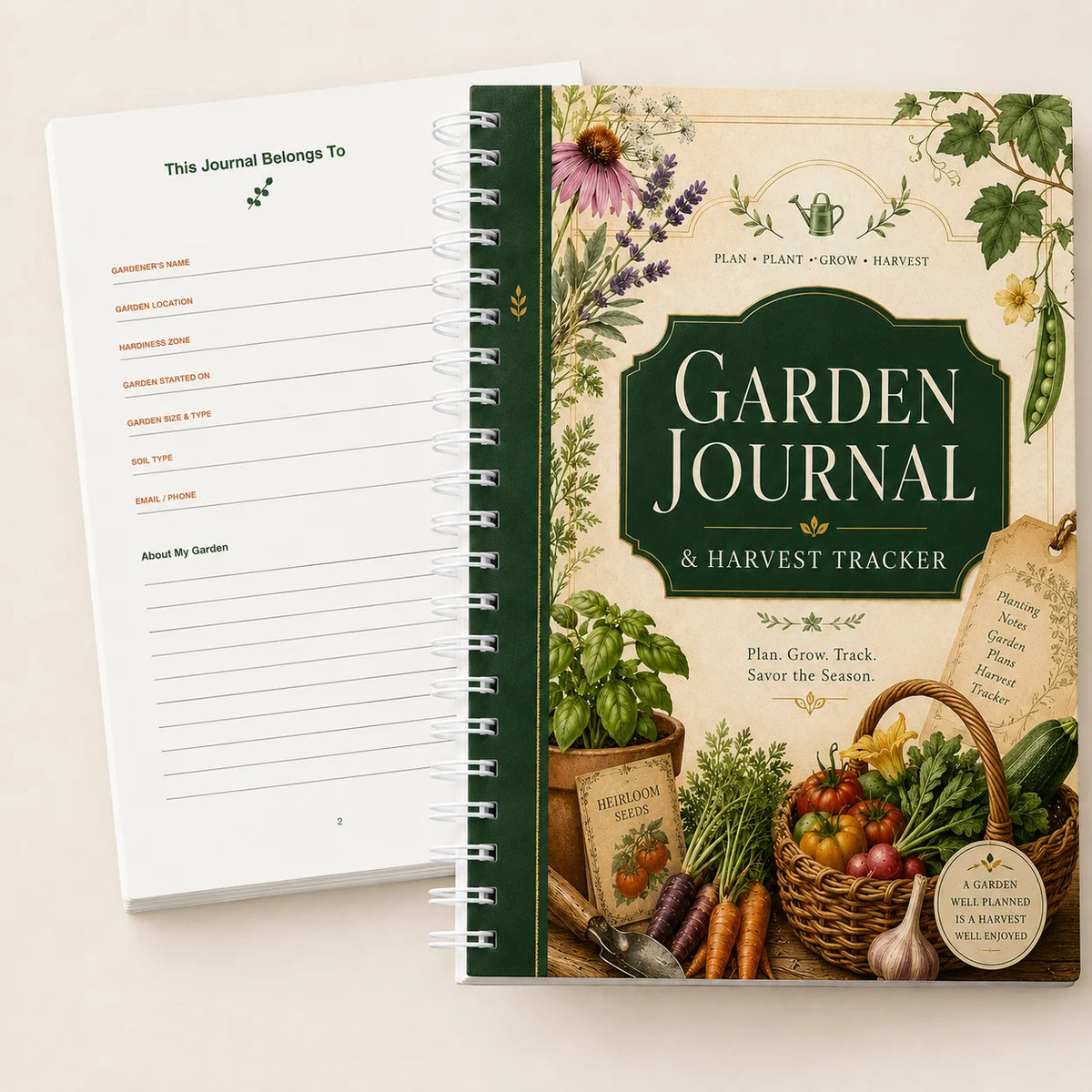 Garden Journal & Harvest Tracker – A5 Spiral Planner Notebook | Guided Pages for Gardeners & Plant Lovers | Gardening Gift