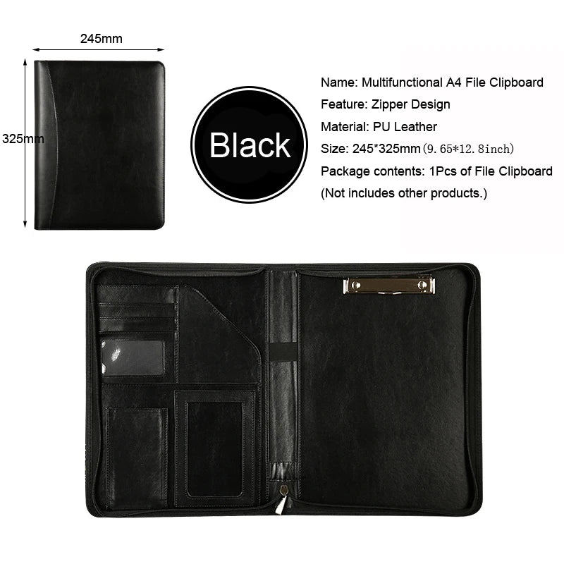 Executive A4 Leather Portfolio Folder – Zippered PU Leather Padfolio | With or Without Calculator | Black, Bronze, Blue & Brown