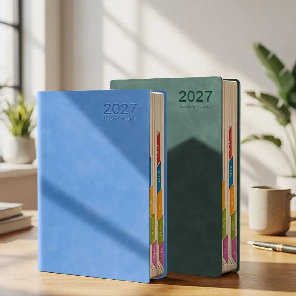 2027 Schedule Notebook – A5 Portable Planner | 365-Day Agenda with Monthly, Weekly & Daily Pages | PU Leather Cover | 6 Colors