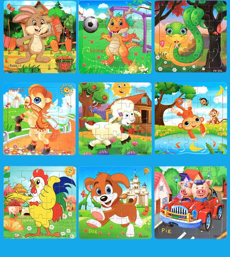 Wooden 3D Cartoon Puzzle — Montessori Educational Toy for Toddlers & Kids Ages 3–6