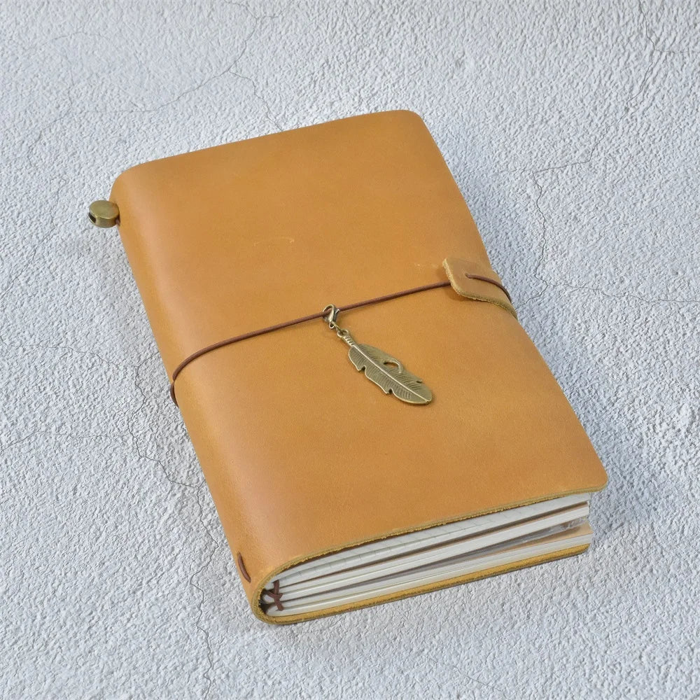 Genuine Leather Refillable Travel Journal - Handmade Retro Notebook with 192 Pages