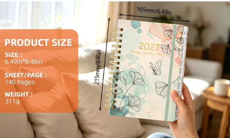 2027 Weekly & Monthly Planner – A5 Spiral Agenda | 100gsm, Monthly Tabs, Inner Pocket | 17 Illustrated Cover Designs