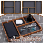 Wooden Desktop Storage Organizer Box with Compartments | Glasses, Phone, Earphones & Sundries | 2 Designs | Home & Office