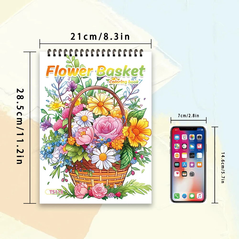 Adult Spiral Coloring Book - 30 Sheets Nature & Floral Themes | 11.2x8.3" Landscape Format | Birthday & Holiday Gift