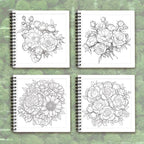 Adult level Spiral Coloring Book - 30 Sheets Floral Designs with Light Shading | 8.3x8.3" | Birthday & Holiday Gift
