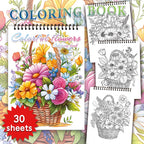 Adult Spiral Coloring Book - 30 Sheets Nature & Floral Themes | 11.2x8.3" Landscape Format | Birthday & Holiday Gift