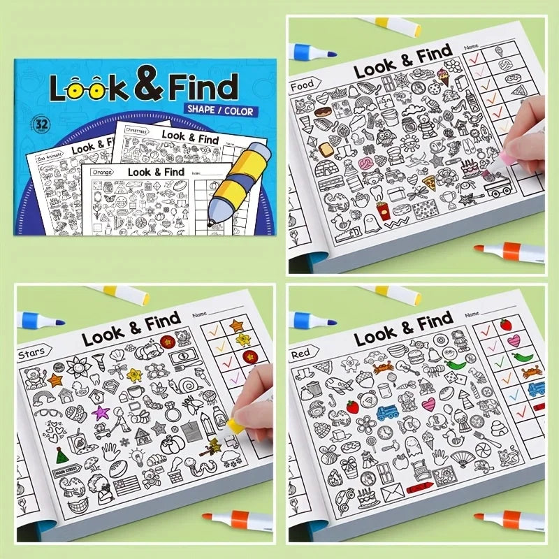 Look & Find Coloring Workbook for Kids — Shapes, Colors & Handwriting Activities, Ages 3–6