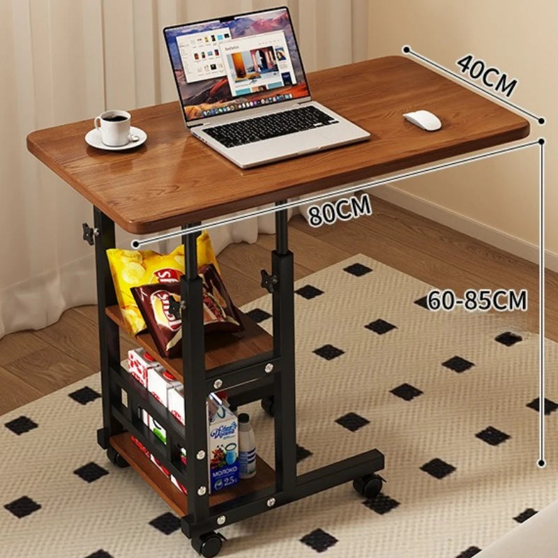 Rolling Height-Adjustable Desk with Storage Shelves – Overbed, Bedside & Study Table for Bedroom, Dorm & Home Office