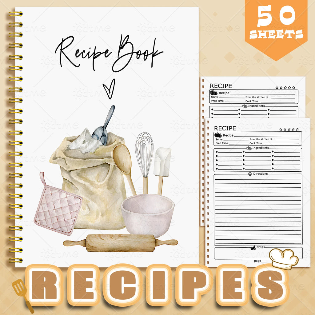 Recipe Notebook - Cute Kitchen Planner & Food Journal with Pastel Patterns (2 Designs)