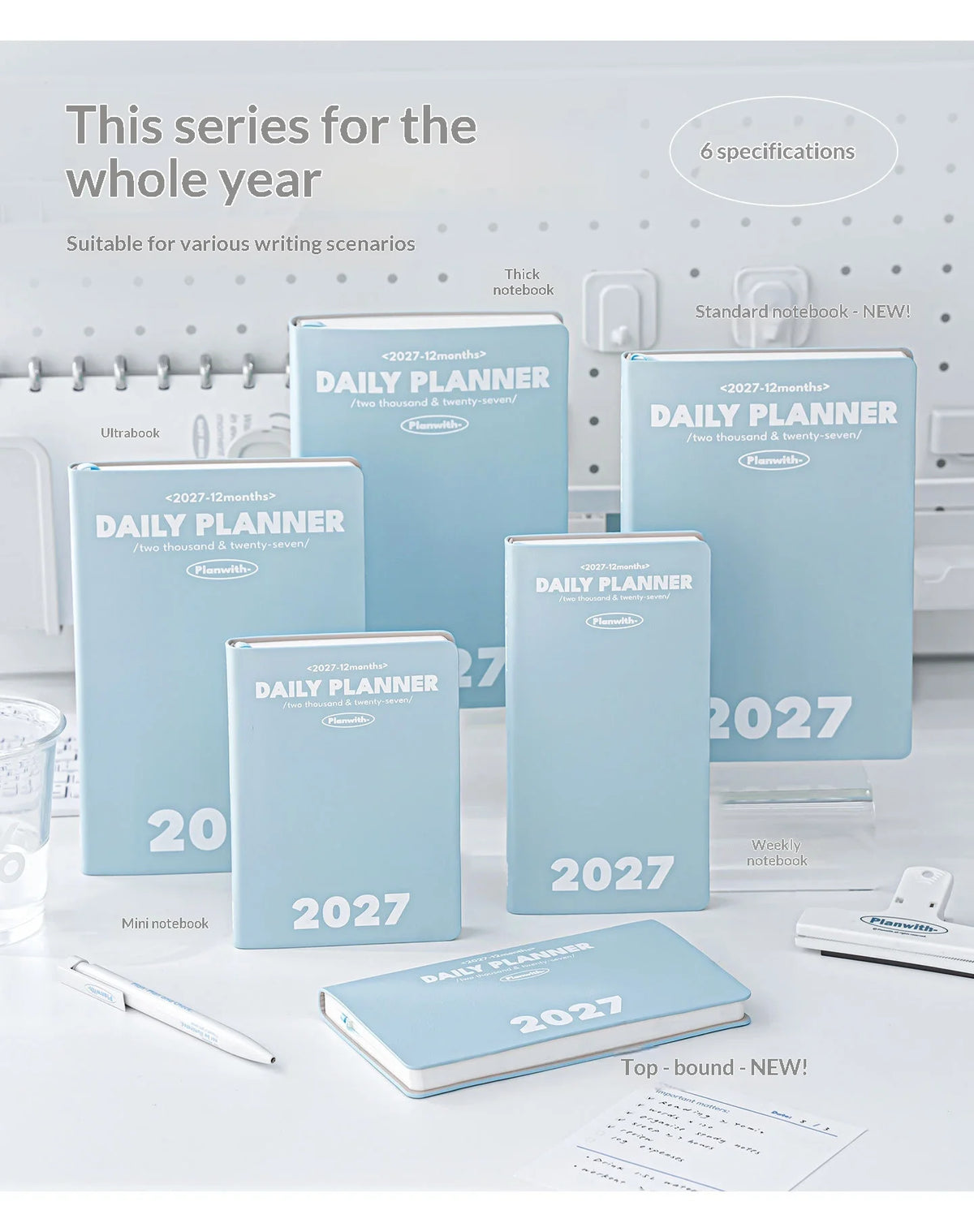 Planwith 2027 Daily Planner – 12-Month Weekly Agenda | Soft PU Cover, 180° Flat Open, 100gsm Paper | 12 Pastel Colors | Gift Box