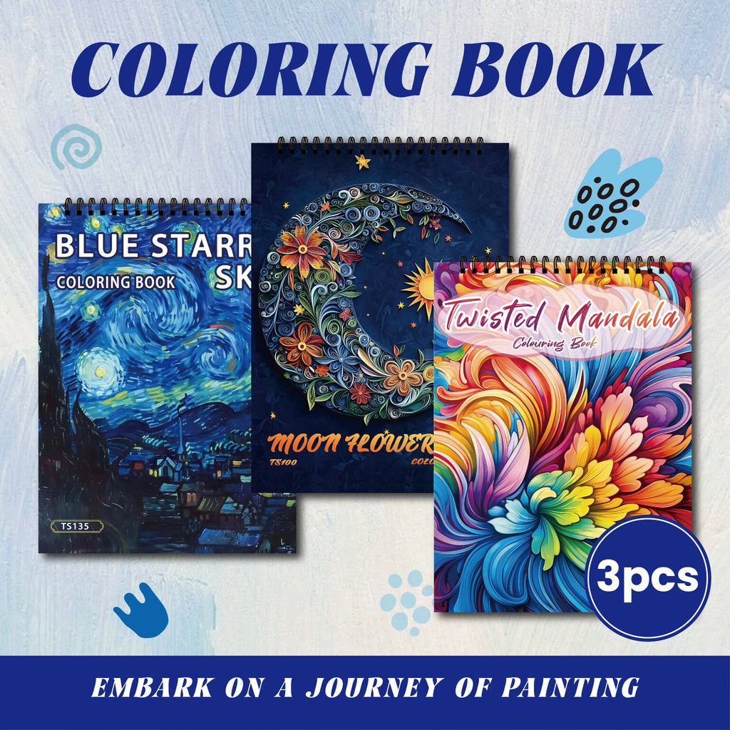 Art Coloring Book Set - 3 Books (Van Gogh, Moon, Mandala) - 90 Designs Total