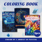 Art Coloring Book Set - 3 Books (Van Gogh, Moon, Mandala) - 90 Designs Total