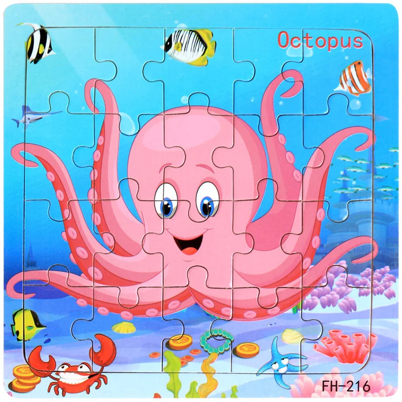 Wooden 3D Cartoon Puzzle — Montessori Educational Toy for Toddlers & Kids Ages 3–6