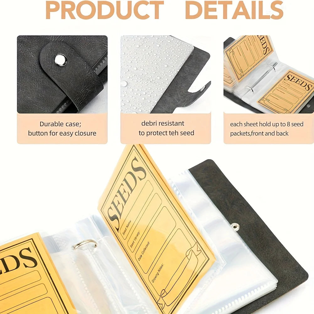 Garden Seed Storage & Organization Binder Kit – 50 Self-Sealing Kraft Envelopes + 25 Clear Pocket Sheets | Holds 200 Seed Packets