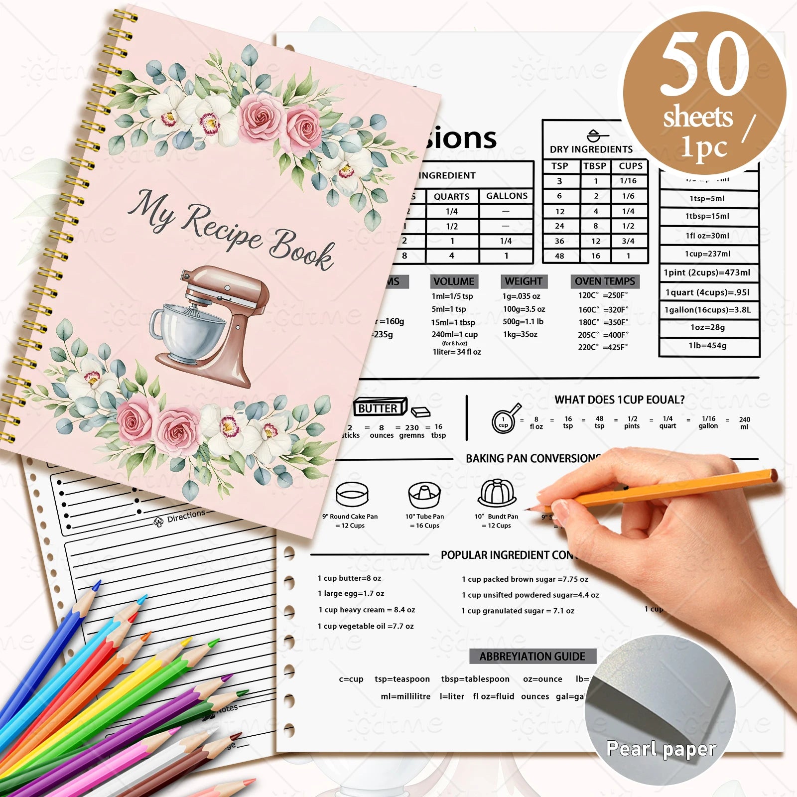 Recipe Notebook - Cute Kitchen Planner & Food Journal with Pastel Patterns (2 Designs)