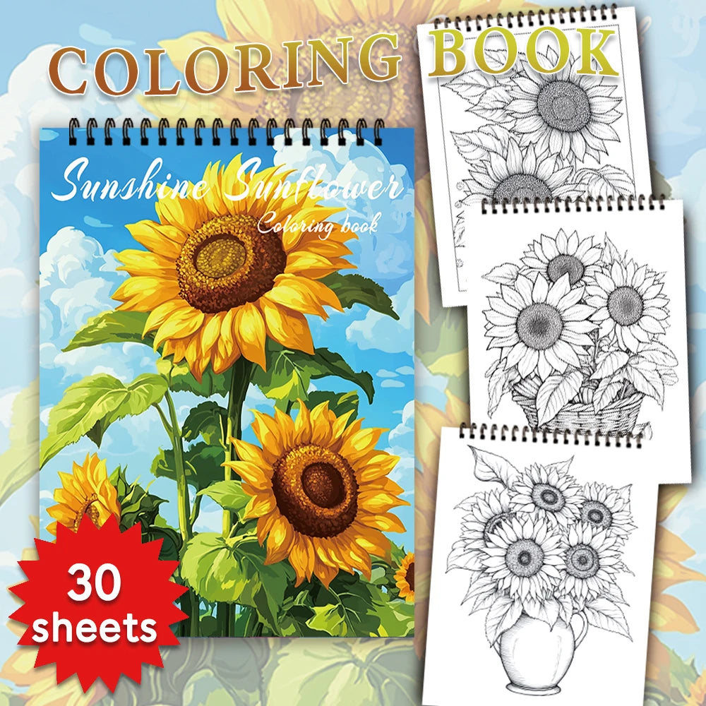 Adult Spiral Coloring Book - 30 Sheets Nature & Floral Themes | 11.2x8.3" Landscape Format | Birthday & Holiday Gift
