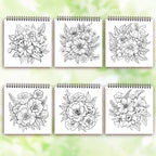 Adult level Spiral Coloring Book - 30 Sheets Floral Designs with Light Shading | 8.3x8.3" | Birthday & Holiday Gift