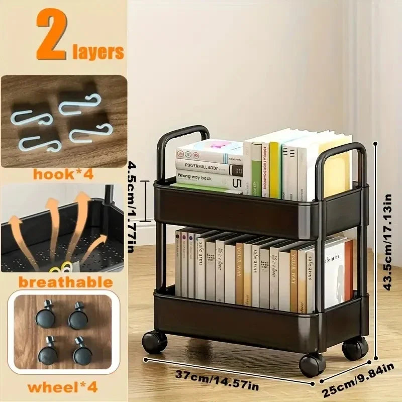2-Layer Rolling Stationery Organizer — Detachable Handcart Desk Organizer for Office & School