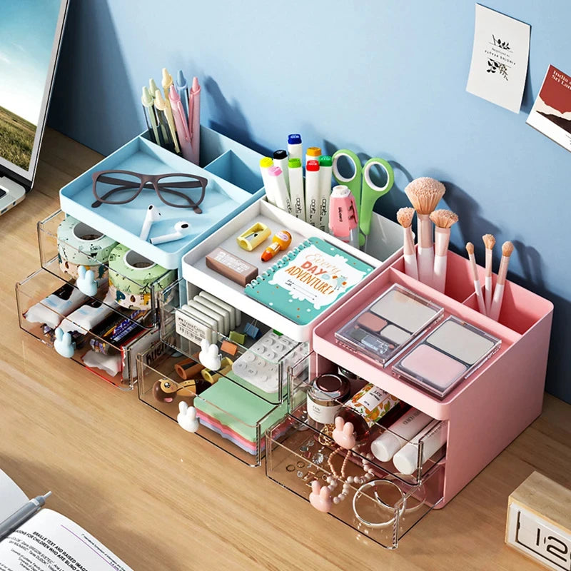Desk Organizer with Drawer - Multi-Use Storage Box for Office & Makeup