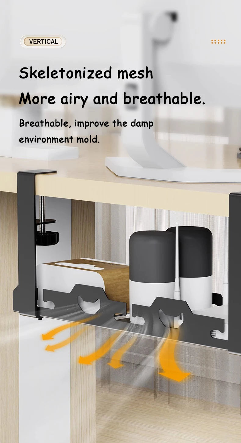 Under-Desk Cable Management Rack — Telescopic Metal Storage Tray, No Drilling Required