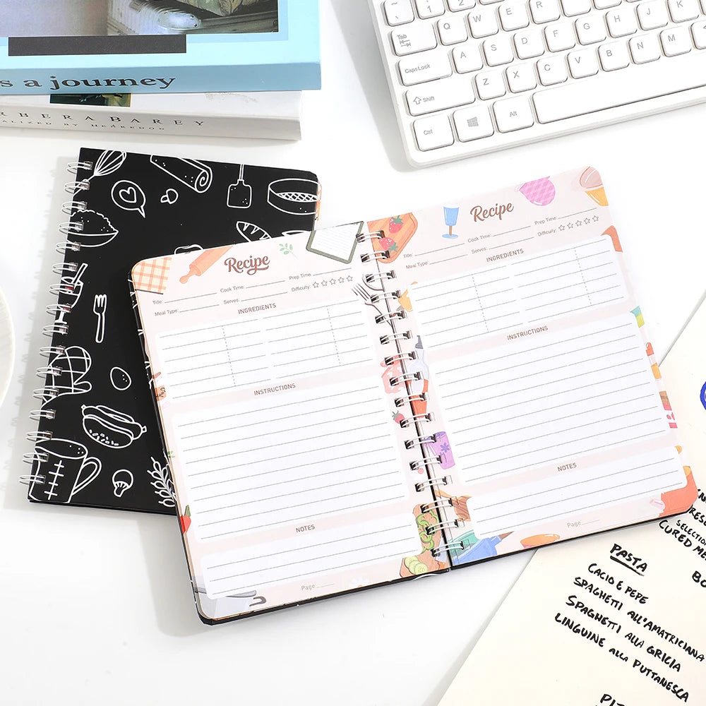 Recipe Journal – 120-Page Spiral Hardcover Recipe Book | Illustrated Inner Pages, Kitchen Conversion Chart & Food Stickers | 2 Cover Designs