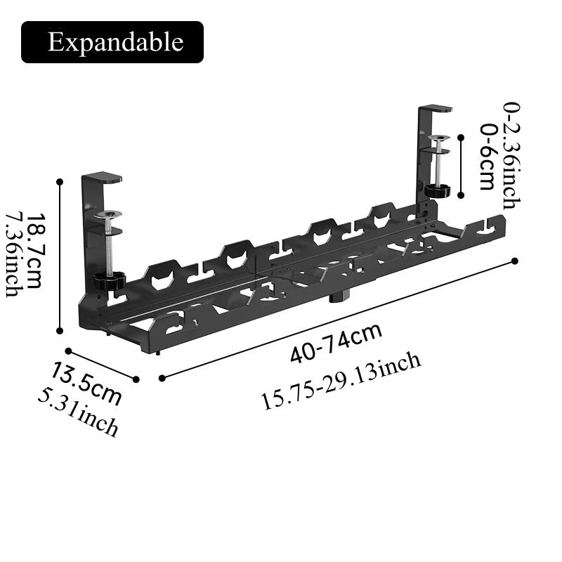 Under-Desk Cable Management Rack — Telescopic Metal Storage Tray, No Drilling Required