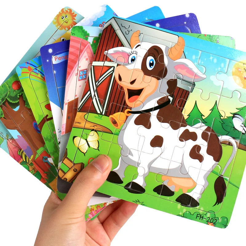 Wooden 3D Cartoon Puzzle — Montessori Educational Toy for Toddlers & Kids Ages 3–6