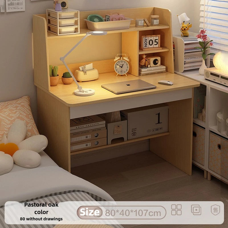 Kids & Teen Study Desk with Built-In Bookshelf – Integrated Storage Unit for Bedroom | 60cm & 80cm, Simple or Cabinet Version