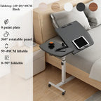 Rolling Bedside Laptop Desk with 360° Rotating & Tilting Top – Height Adjustable 59–89cm, Lockable Wheels | Black & White