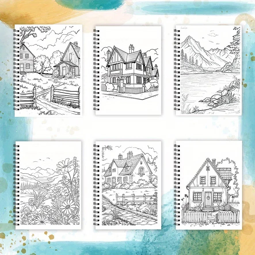 Countryside Scenery Adult Coloring Book — 32 Pages of Peaceful Landscapes for Stress Relief
