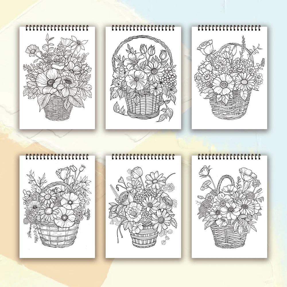 Adult Spiral Coloring Book - 30 Sheets Nature & Floral Themes | 11.2x8.3" Landscape Format | Birthday & Holiday Gift