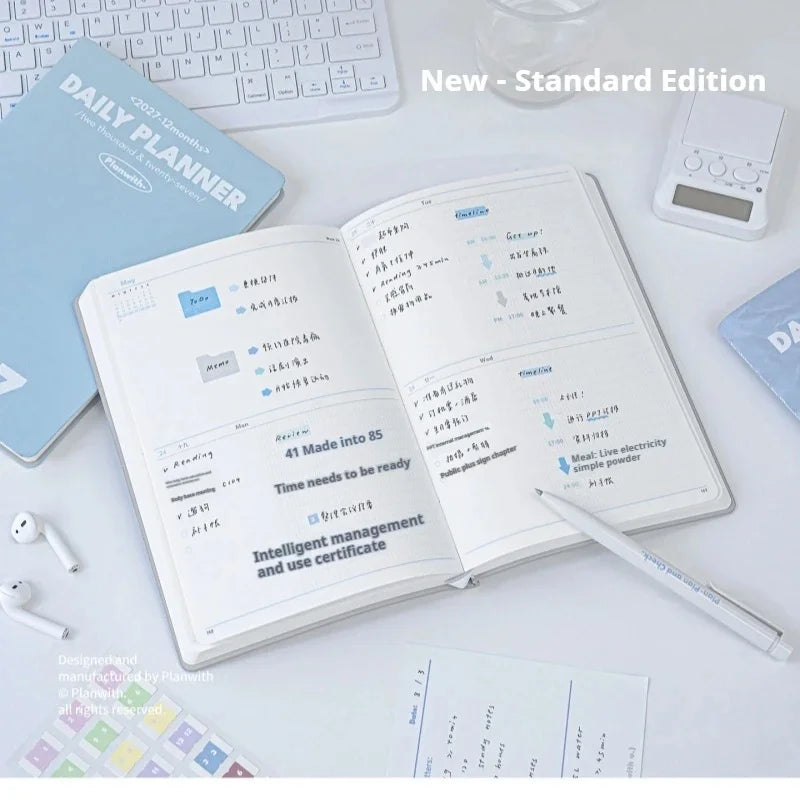 Planwith 2027 Daily Planner – 12-Month Weekly Agenda | Soft PU Cover, 180° Flat Open, 100gsm Paper | 12 Pastel Colors | Gift Box