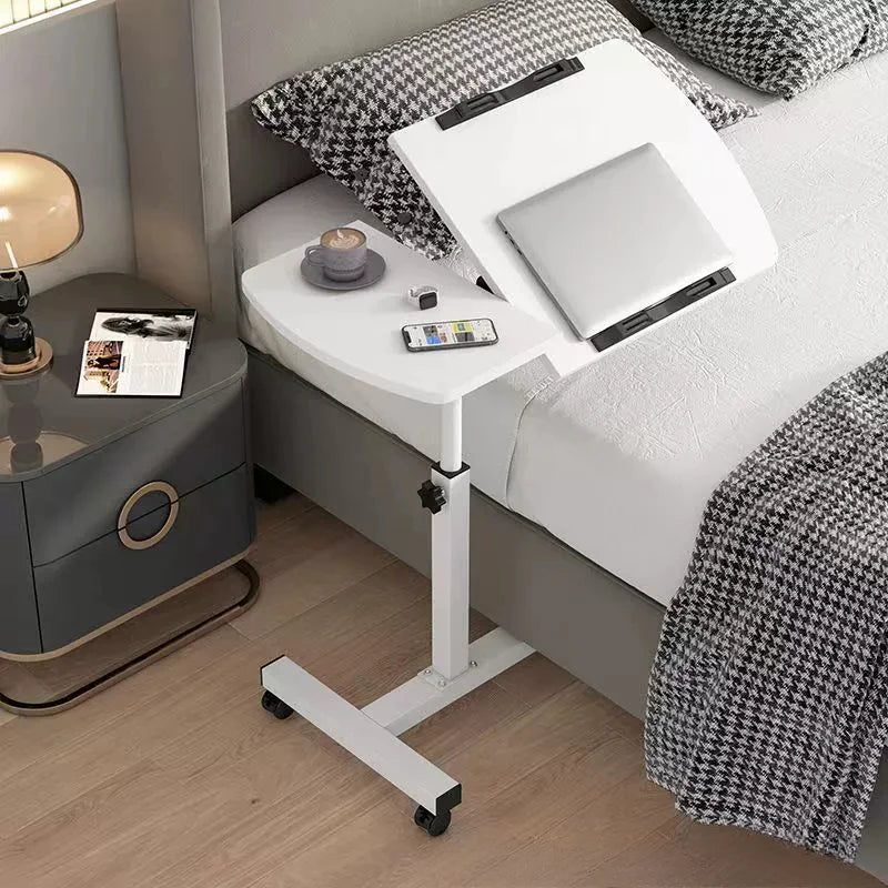 Rolling Bedside Laptop Desk with 360° Rotating & Tilting Top – Height Adjustable 59–89cm, Lockable Wheels | Black & White