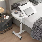 Rolling Bedside Laptop Desk with 360° Rotating & Tilting Top – Height Adjustable 59–89cm, Lockable Wheels | Black & White