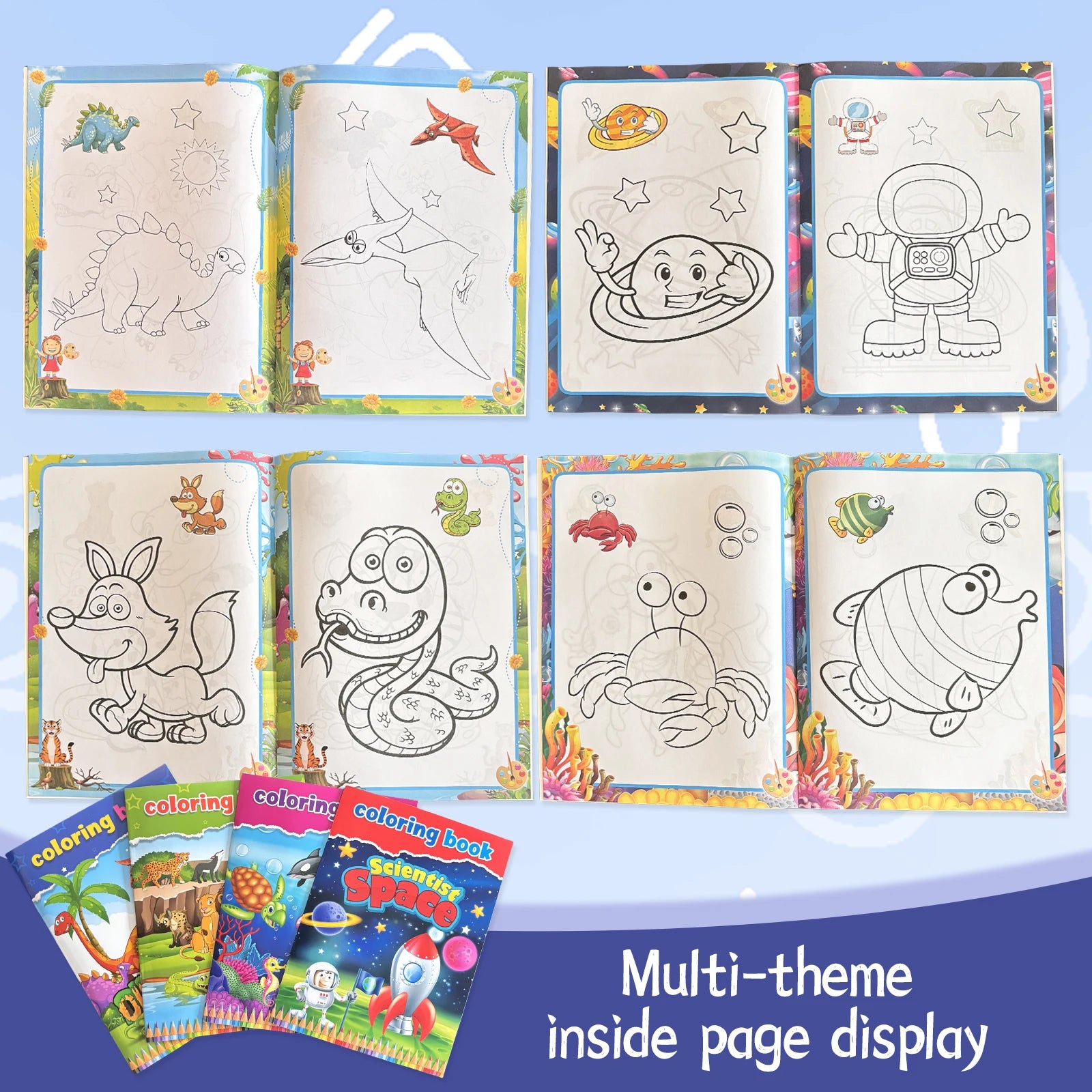 Children's Coloring Book Set – Ocean, Animals, Space & Dinosaurs | Educational Art Gift for Kids
