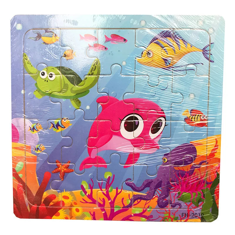 Wooden 3D Cartoon Puzzle — Montessori Educational Toy for Toddlers & Kids Ages 3–6