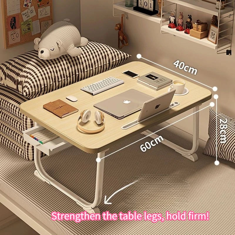 Foldable Bed & Sofa Laptop Table – 60cm | Portable Study Desk with Drawer, Tablet Stand & Cup Holder | Home, Dorm & Bay Window Use
