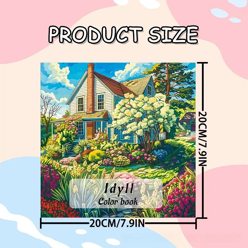 Idyll – Adult Coloring Book | Cottages, Gardens & Nature Scenes for Relaxation