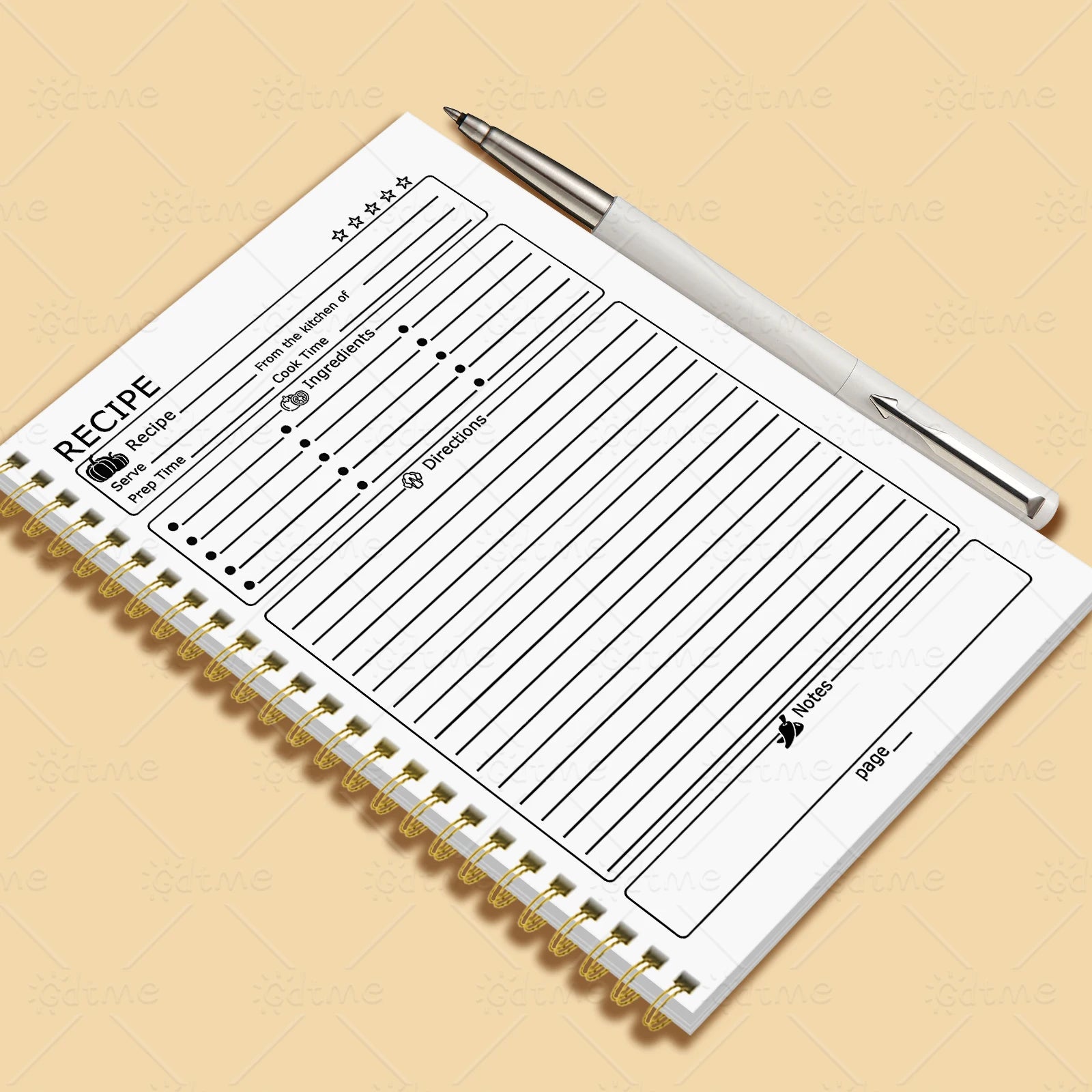 Recipe Notebook - Cute Kitchen Planner & Food Journal with Pastel Patterns (2 Designs)