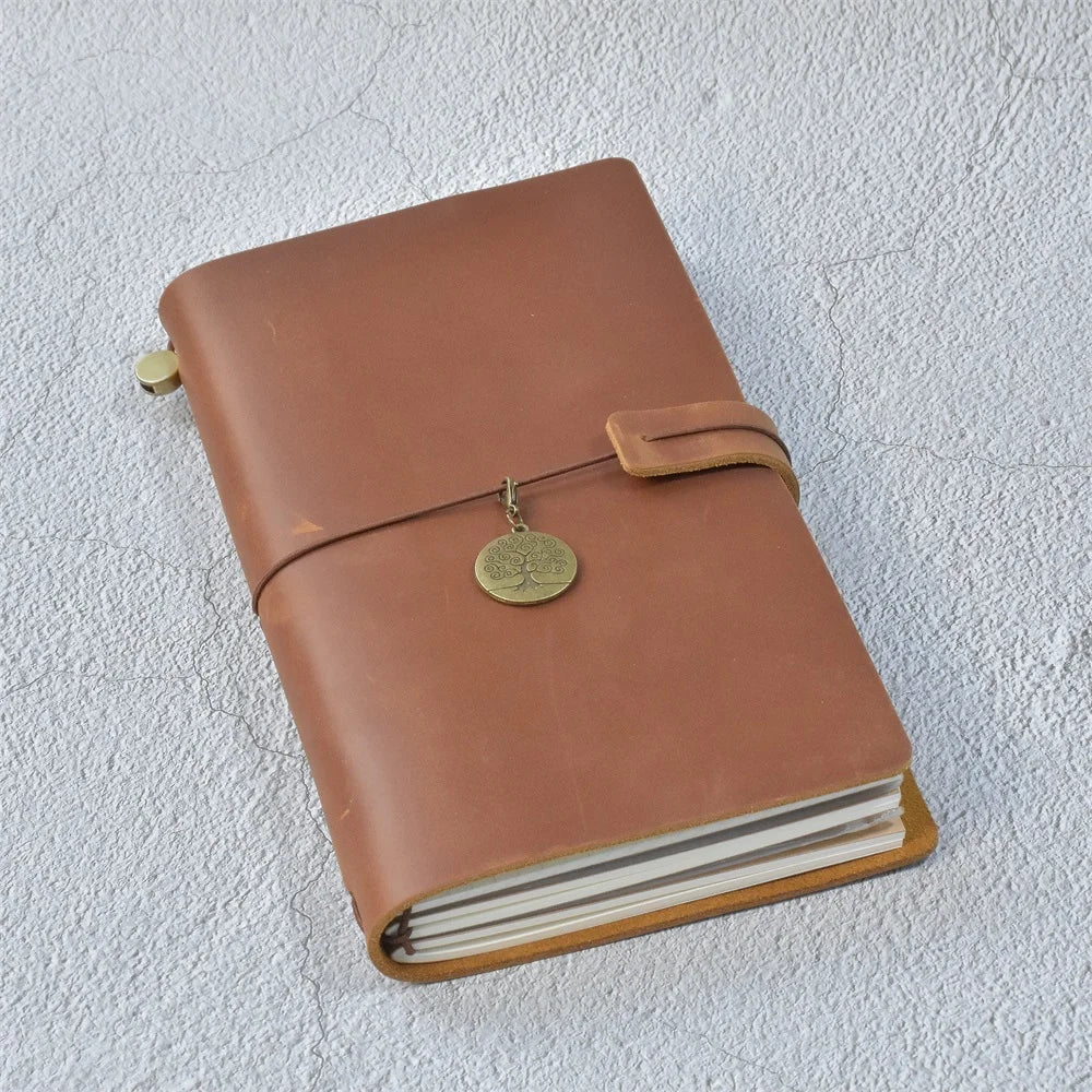 Genuine Leather Refillable Travel Journal - Handmade Retro Notebook with 192 Pages
