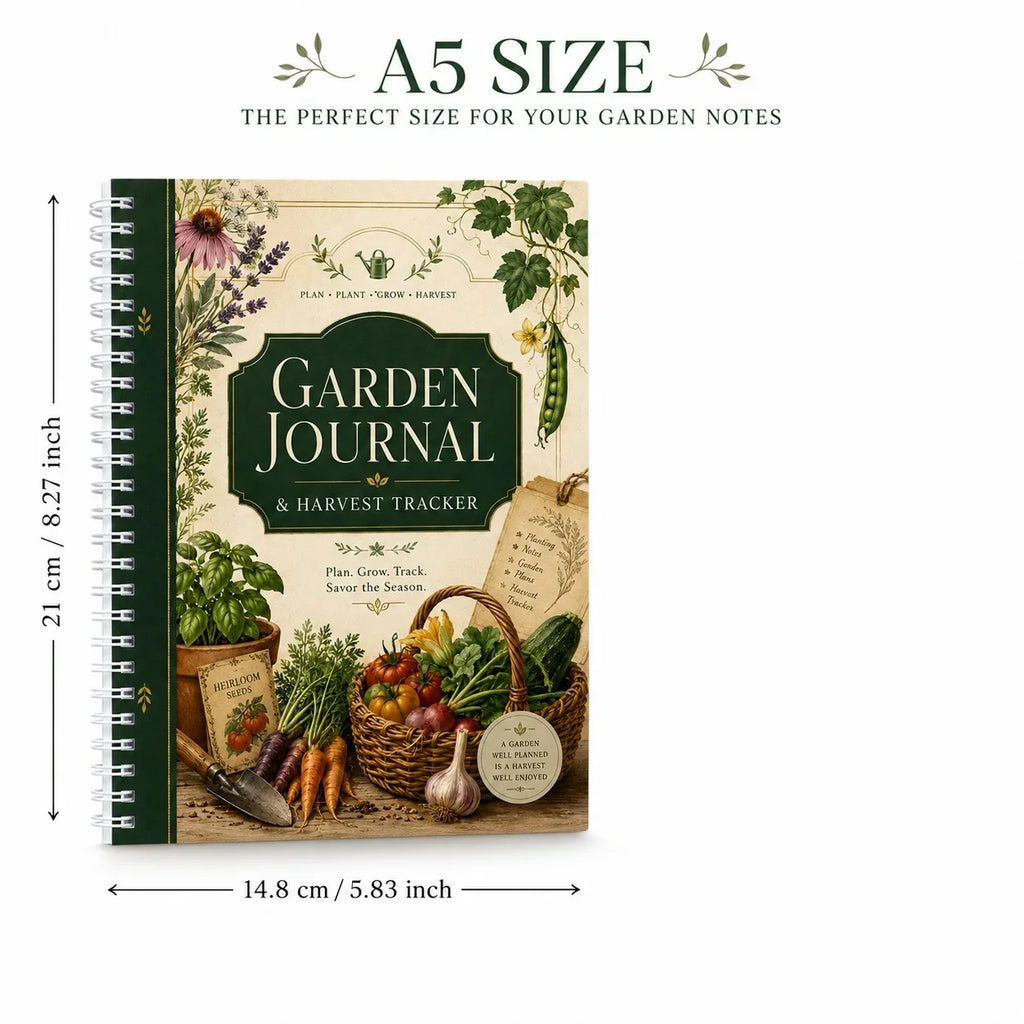 Garden Journal & Harvest Tracker – A5 Spiral Planner Notebook | Guided Pages for Gardeners & Plant Lovers | Gardening Gift